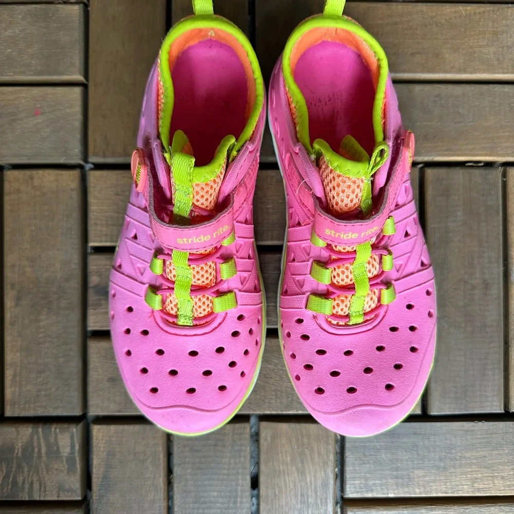 Stride Rite Kids Bright Pink Sneakers with Neon Green Accents